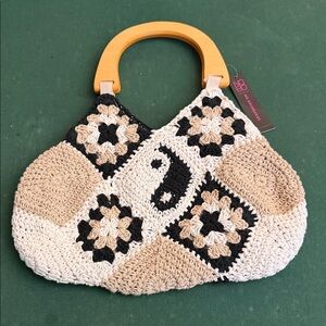 NOBO Crochet Shoulder Bag with Wooden Handles